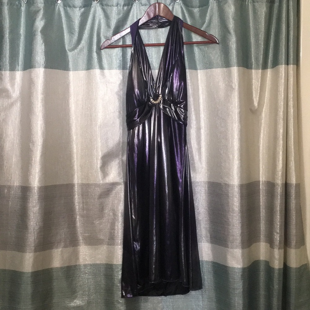 Metallic purple halter dress